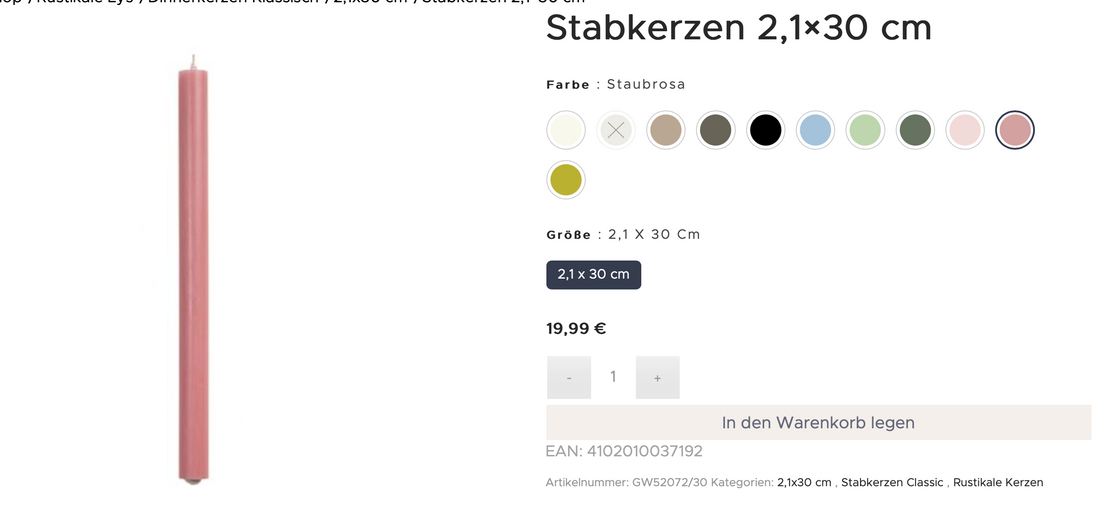 KERZE RUSTIK LYS - 30 cm