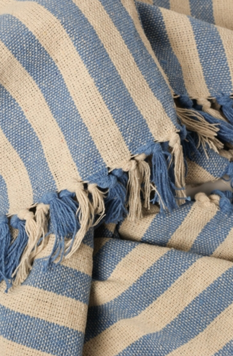 Decke I gestreift natur - blau