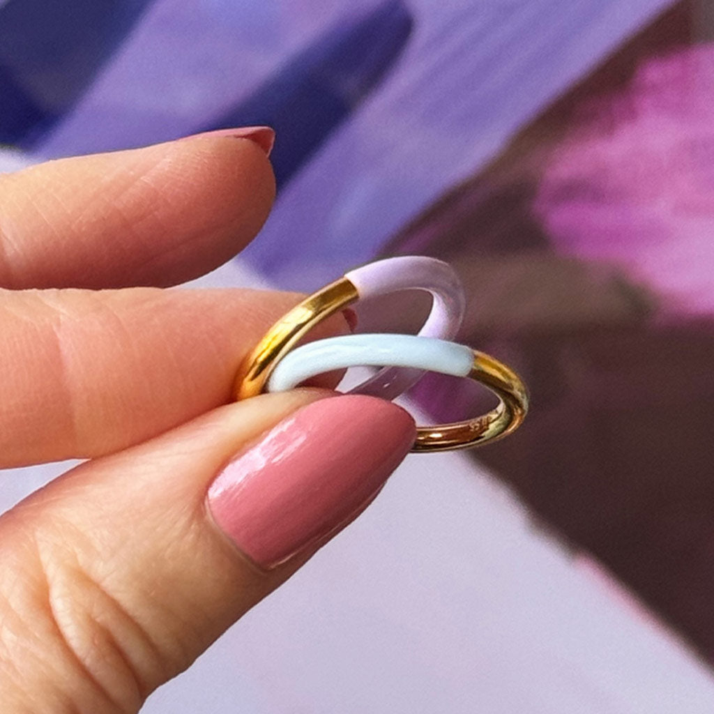 Doppelfarbiger Ring I hellblau - gold